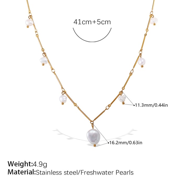 1 Piece Stainless Steel Gold Color Pearl Pendant Necklace