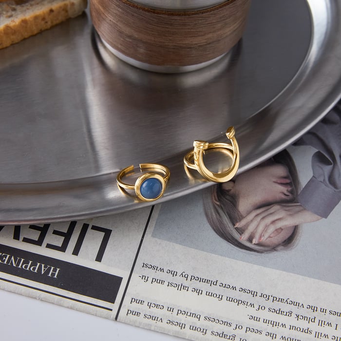 1 Stück Statement-Ringe aus blauem Harz mit Kreisen aus Edelstahl in Goldfarbe h5Bild3