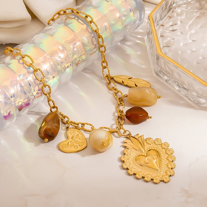 Collier avec pendentif en forme de cœur irrégulier en acier inoxydable pour femme, 1 pièce Image4