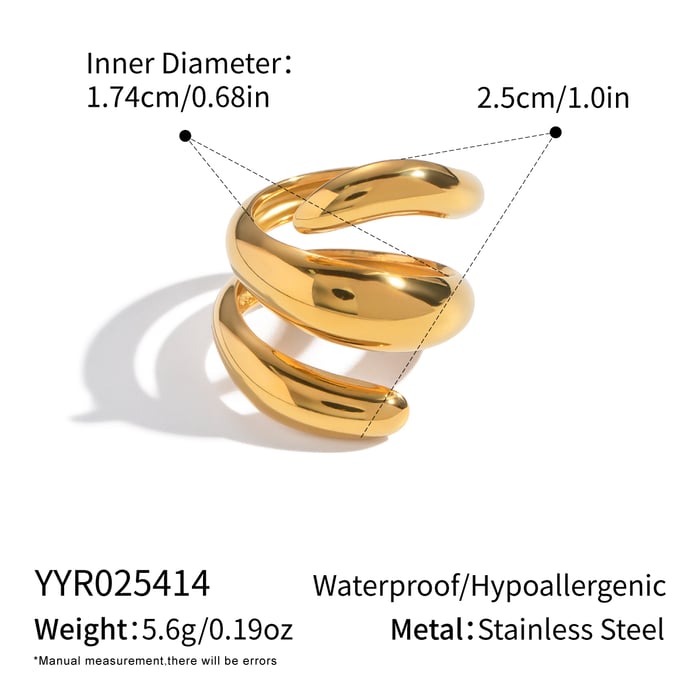 Anillo llamativo de acero inoxidable dorado con forma irregular de 1 pieza