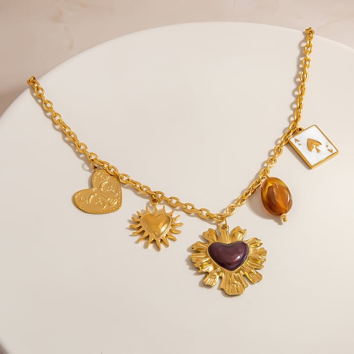 1 Piece Retro Heart Stainless Steel Gold Color Pendant Necklace h5Picture2