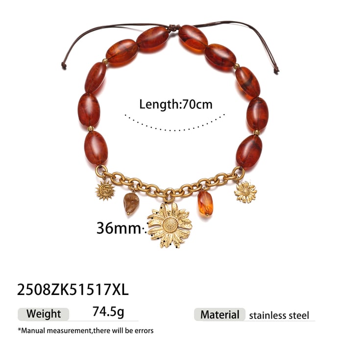 1 Piece Flower Stainless Steel Gold Color Acrylic Beaded Necklace