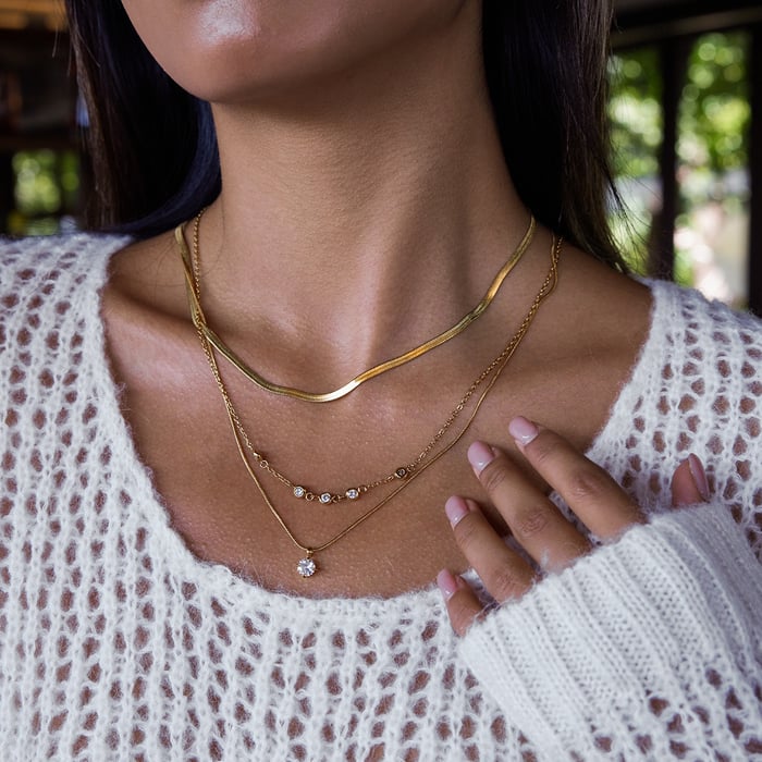 1 Piece Modern Circle Stainless Steel Gold Color Zircon Women's Layered Necklaces h5Picture4