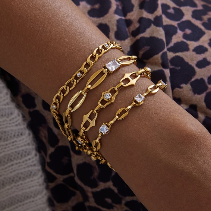 1 Piece Exquisite Chain Stainless Steel Gold Color Zircon Women's Chain Bracelets Picture3