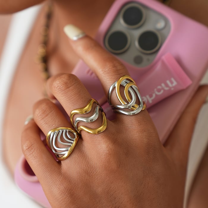 1 Piece Woven Mixed Gold Color And Silver Colors Stainless Steel Women‘s  Statement Rings h5Picture7