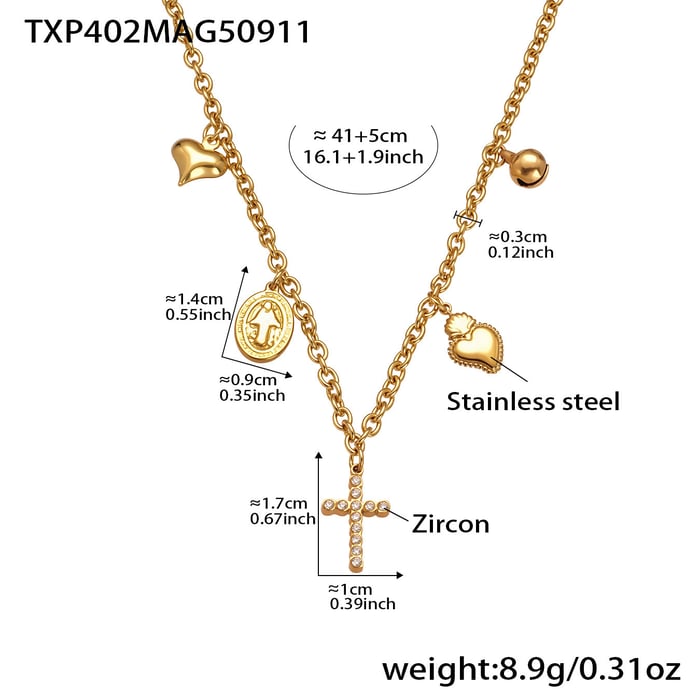 Lustrous Cross Stainless Steel Gold Color Women's Jewelry Sets
