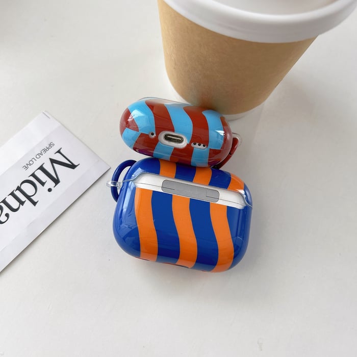 1 Piece Fashionable Color  Blocked Wave Stripes Women's Earphone Case Picture2