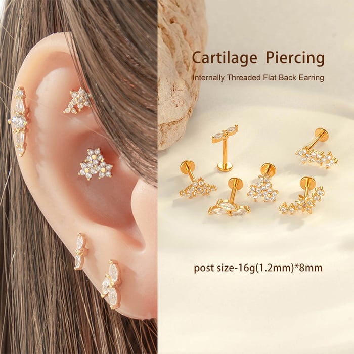 1 Piece Elegant Flower Copper Gold Color Zircon Women's Piercing Earrings h5Picture6