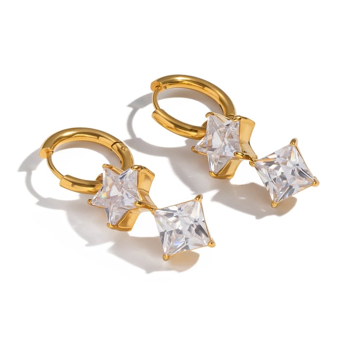 1 Pair Stainless Steel Gold Color Star Zircon Drop Earrings h5Picture5