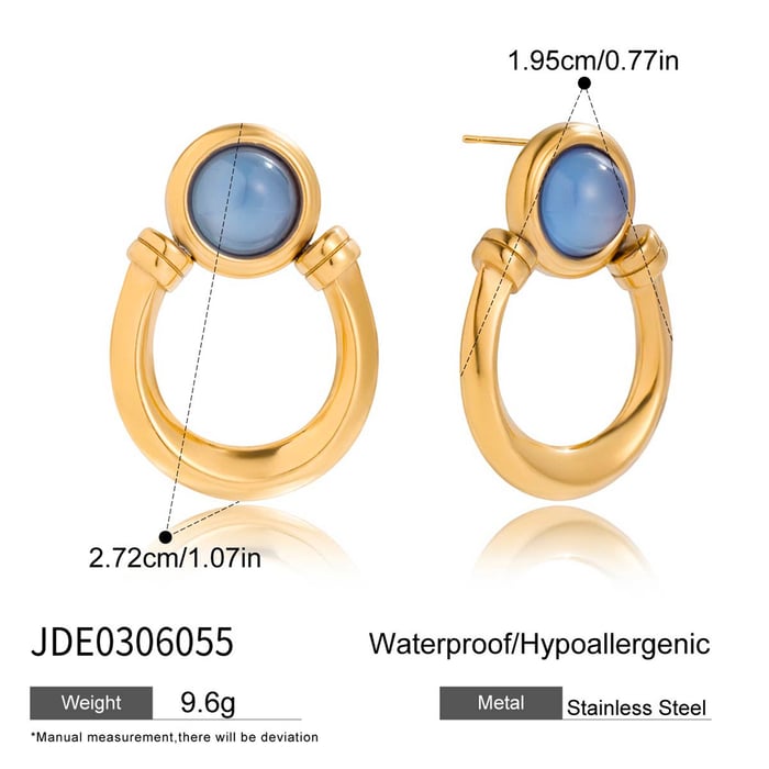 1 Paar elegante blaue Harzkreise aus Edelstahl in Goldfarbe für Damen h5Bild2