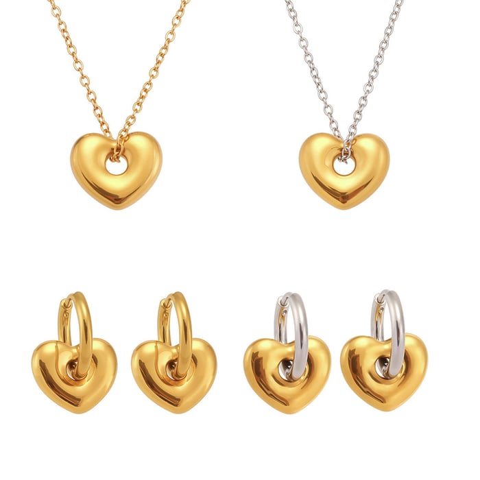 Minimalist Heart Mixed Gold&Silver Colors Stainless Steel Women's Jewelry Sets h5Picture7