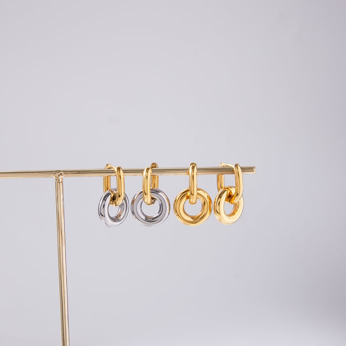 1 Pair Simple Circle Mixed Gold&Silver Colors Stainless Steel Women's Hoop Earrings h5Picture5
