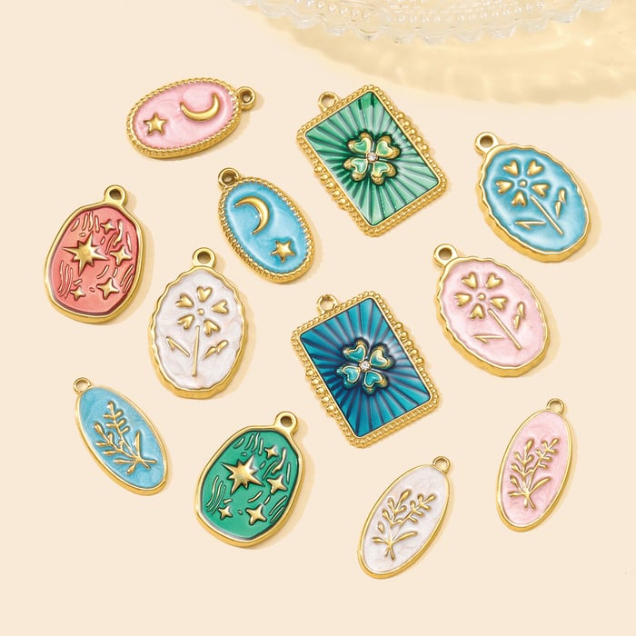 1 Piece Natural Plant Stainless Steel Gold Color Women's Pendants h5Picture4