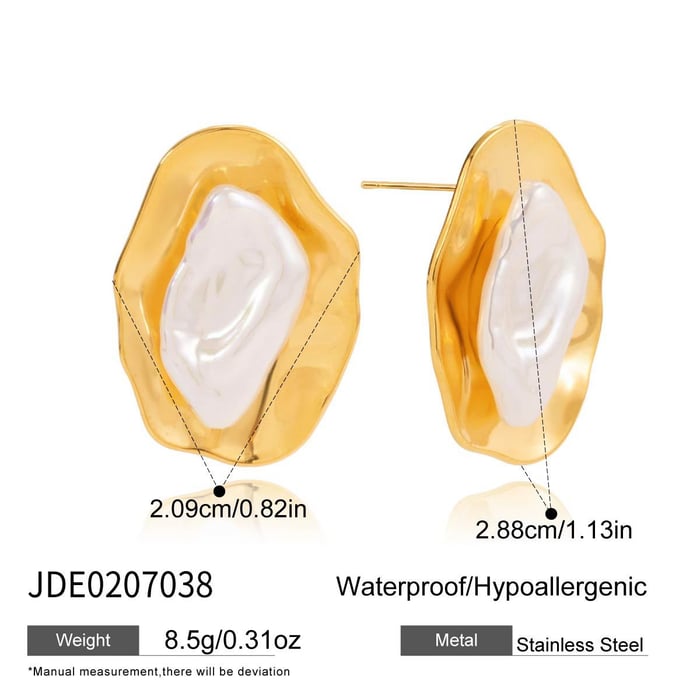 1 Pair Sleek Irregular Shape Stainless Steel Gold Color Women's Stud Earrings h5Picture2