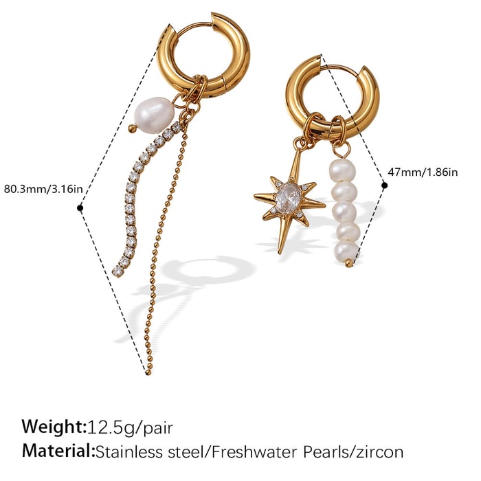 1 Pair Tassel Stainless Steel Gold Color Pearl Dangle Earrings