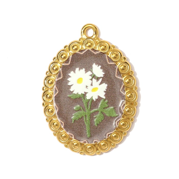1 Piece Elegant Flower Oval Stainless Steel Gold Color Women's Pendants