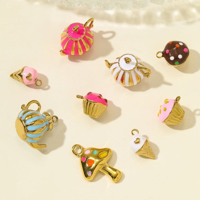 1 Piece Cute Dessert Stainless Steel Gold Color Women's Pendants h5Picture4