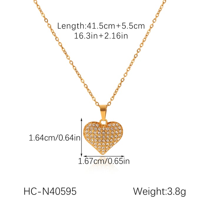 1 Piece Luxurious Series Daily Heart Stainless Steel Zircon Women's Necklaces Sets h5Picture2