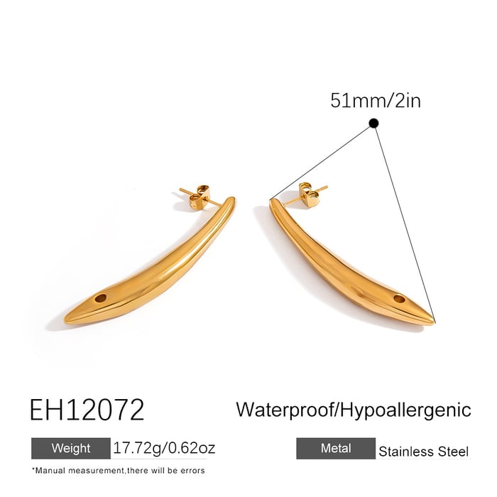 1 Pair Fish Shape Stainless Steel Gold Color Stud Earrings