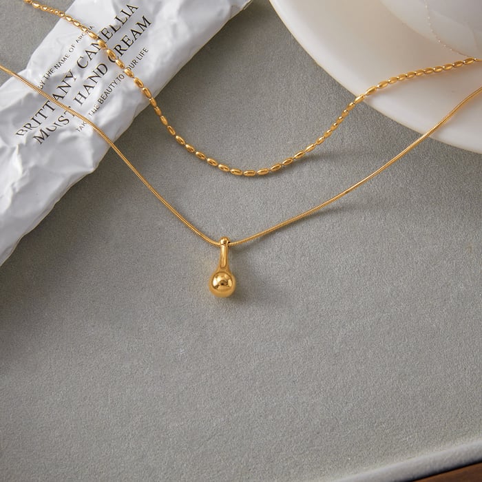 1 Piece Classic Droplet Stainless Steel Gold Color Women's Layered Necklaces h5Picture5
