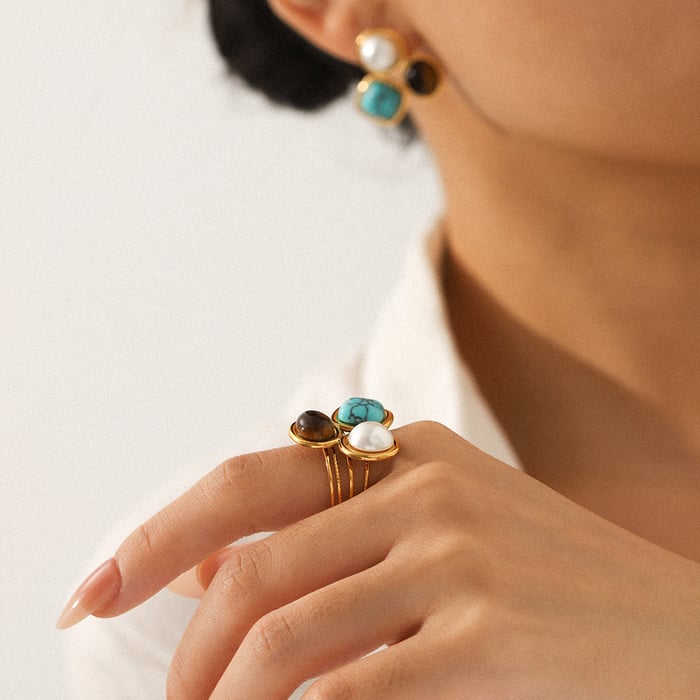 1 Piece Luxurious  Irregular Shape Stainless Steel   Gold Color  Women's Gemstone Rings h5Picture4