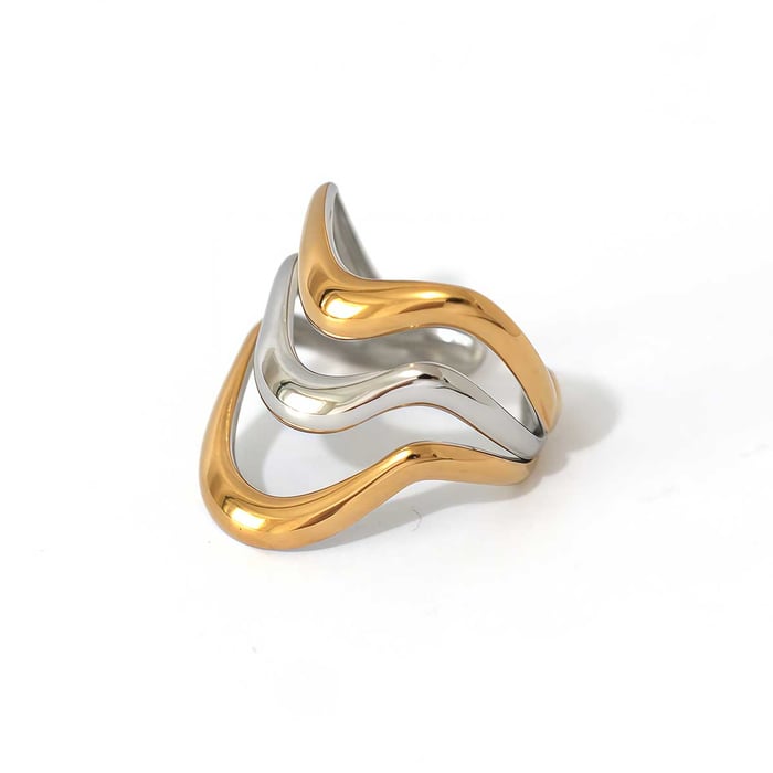 1 Piece Woven Mixed Gold Color And Silver Colors Stainless Steel Women‘s  Statement Rings