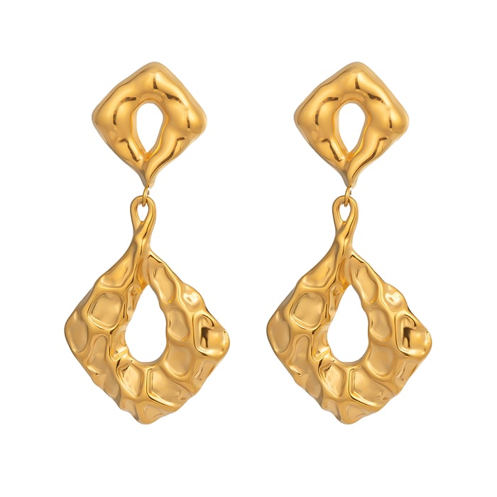 1 Pair Irregular Shape Hammer Pattern Stainless Steel Gold Color Drop Earrings Picture5