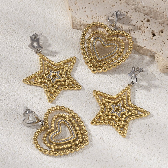 1 Pair Heart Star Stainless Steel Gold Color Drop Earrings h5Picture2