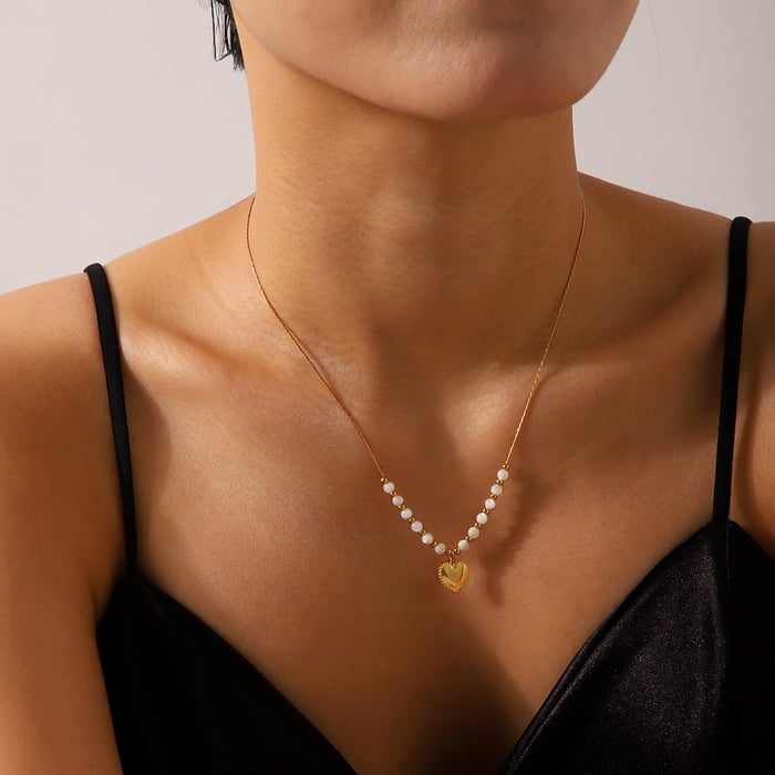 1 Piece Simple  Heart Stainless Steel   Gold Color  Women's Pendant Necklaces h5Picture3