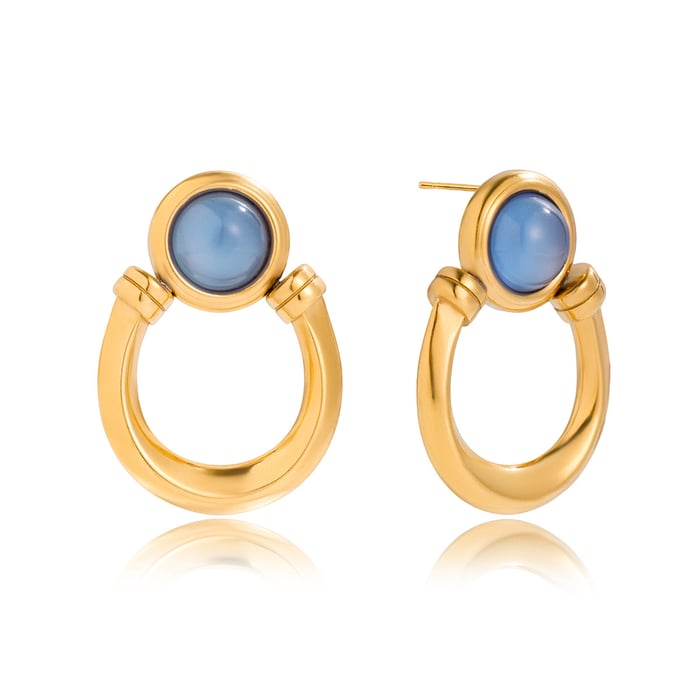 1 Paar elegante blaue Harzkreise aus Edelstahl in Goldfarbe für Damen