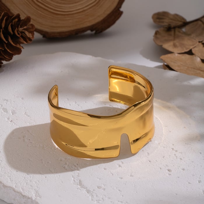 1 Piece Solid Color Stainless Steel Gold Color Cuff Bracelet Picture4