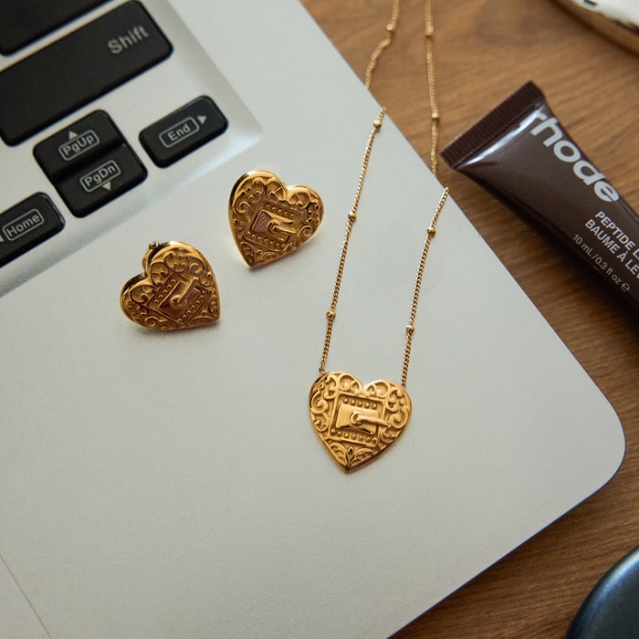Designable Heart Stainless Steel Gold Color Women's Jewelry Sets h5Picture5