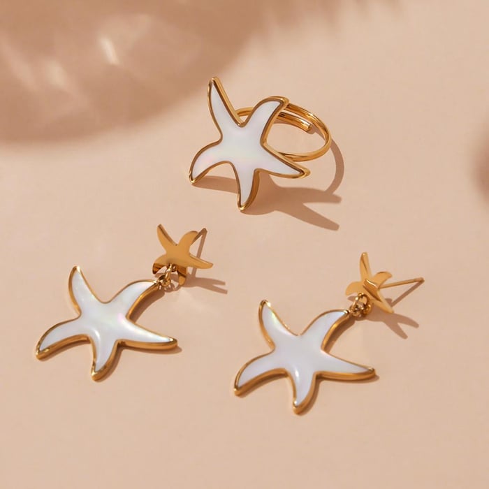 Elegant Shell Heart Stainless Steel Gold Color Women's Jewelry Sets h5Picture3