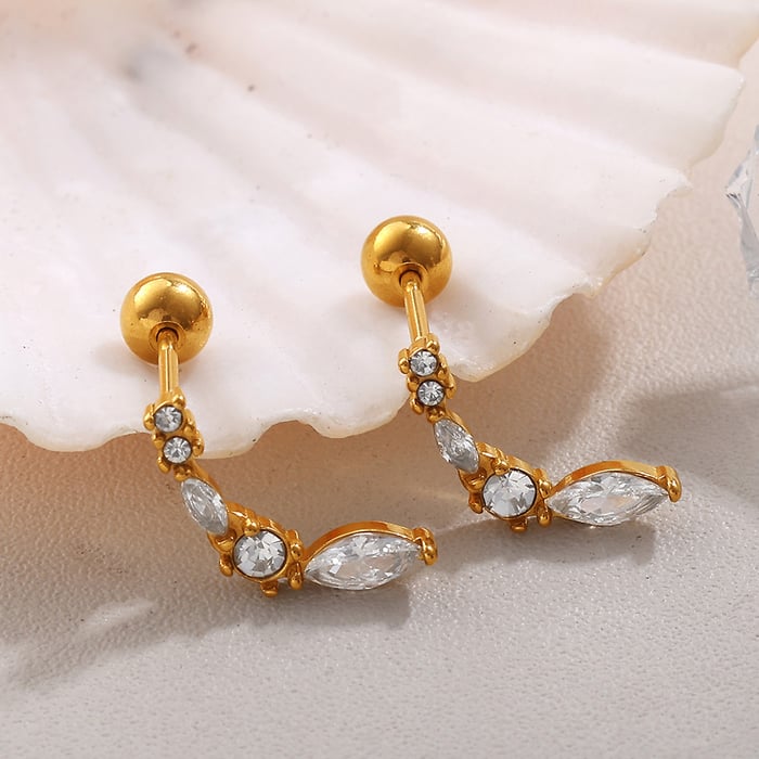 1 Pair Bow Knot Stainless Steel Gold Color Rhinestone Piercing Earrings h5Picture3
