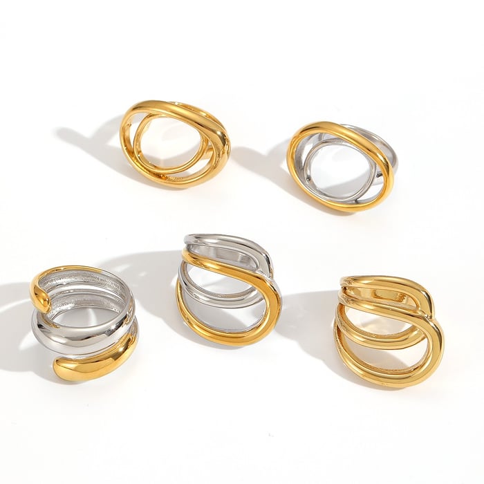 Bague minimaliste en acier inoxydable doré à lignes mixtes, 1 pièce Image3