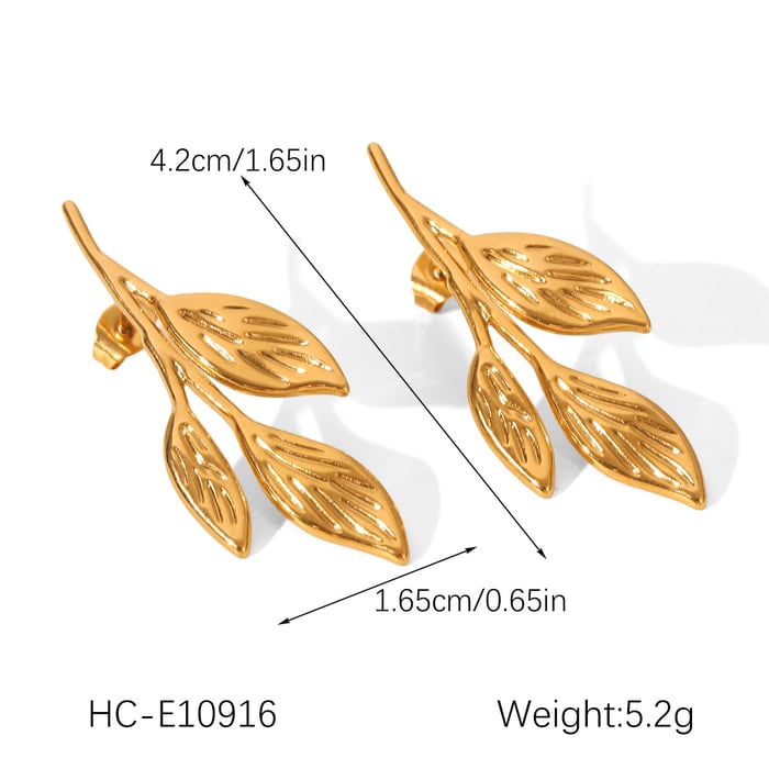 1 Pair Simple  Leaf Stainless Steel   Gold Color  Women's Stud Earrings h5Picture2