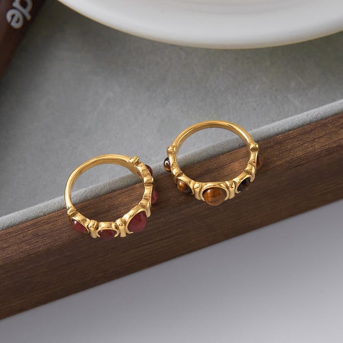 1 Piece Classic Circle Stainless Steel Gold Color Natural Stone Women's Gemstone Rings h5Picture3