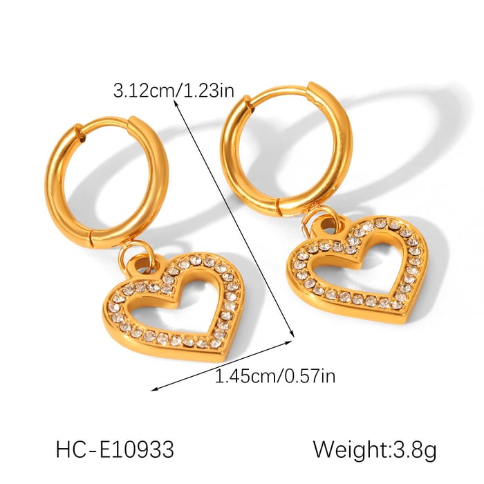 1 Pair Heart Stainless Steel   Gold Color  Zircon Women's Hoop Earrings h5Picture2