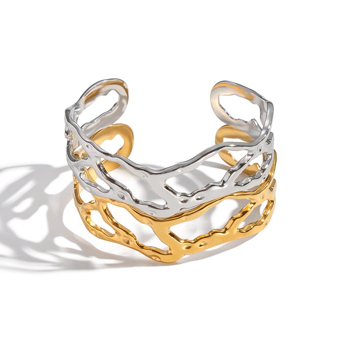 1 Piece Irregular Shape Hollowed-out Stainless Steel Cuff Bracelet Picture6