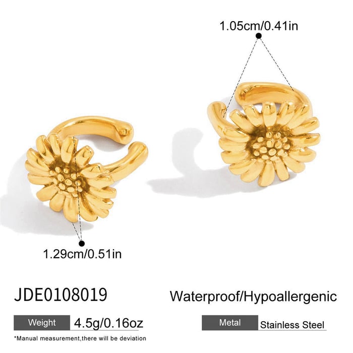 1 Pair Sophisticated Flower Stainless Steel Gold Color Women's Ear Cuffs h5Picture2