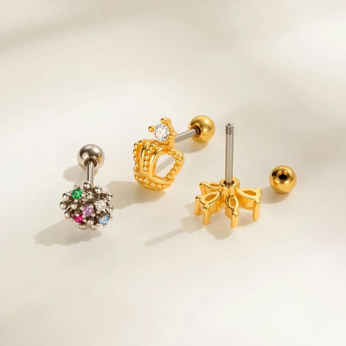 1 Stück Blume Kupfer Gold Farbe Zirkon Piercing Ohrring h5Bild3