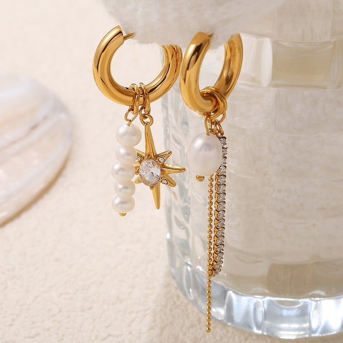 1 Pair Tassel Stainless Steel Gold Color Pearl Dangle Earrings h5Picture3