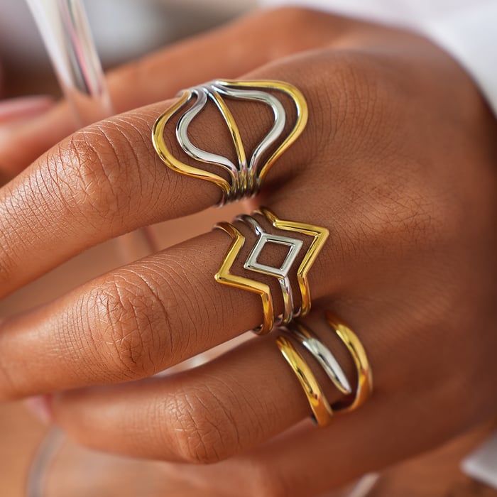 1 Stück einfache unregelmäßige Form Edelstahl Gold Farbe Damen Statement Ringe Bild5