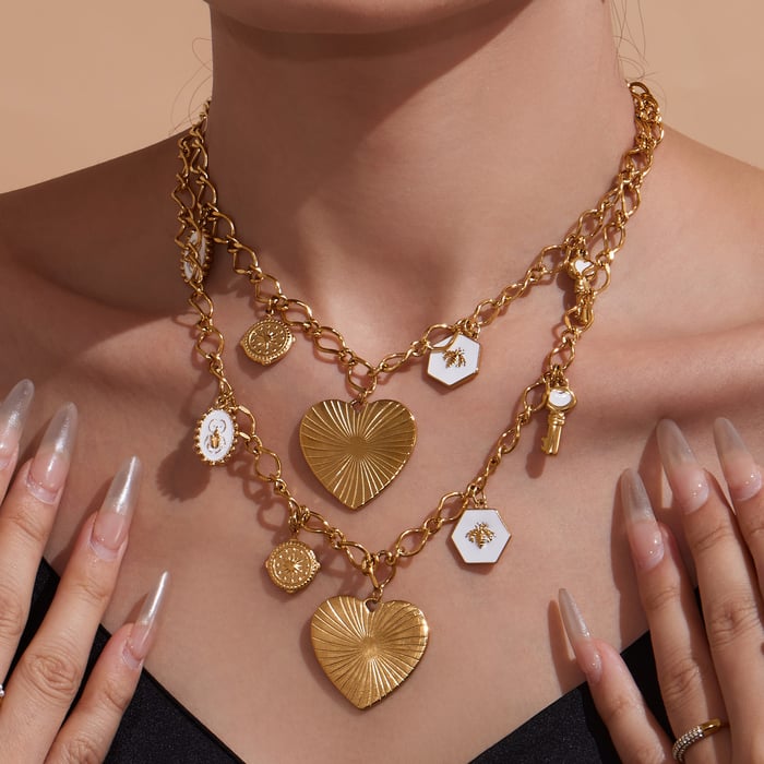 Shinning Series Heart Stainless Steel Gold Color Women's Jewelry Sets h5Picture3