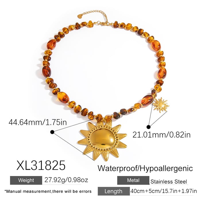 1 Piece Retro Sun Resin Beaded Necklace