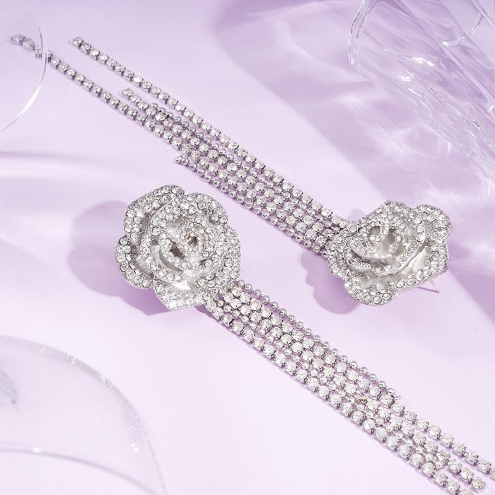 1 Pair Festive Series Rose Tassel Alloy Dangle Earrings h5Picture2