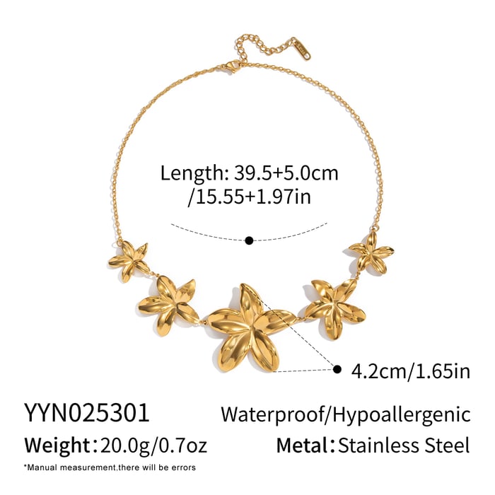 1 Piece Flower Stainless Steel Gold Color Pendant Necklace 