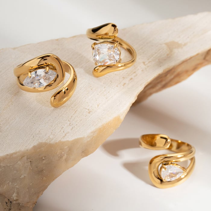 1 Piece Simple Irregular Shape Stainless Steel   Gold Color Women's Gemstone Ring h5Picture5
