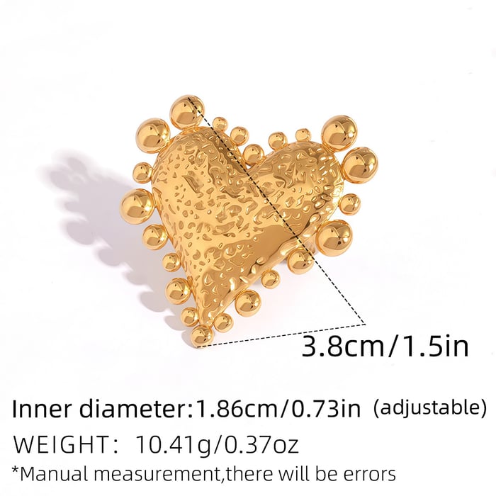1 Piece  Retro Heart Sun Stainless Steel  Gold Color Women's Statement Rings h5Picture2