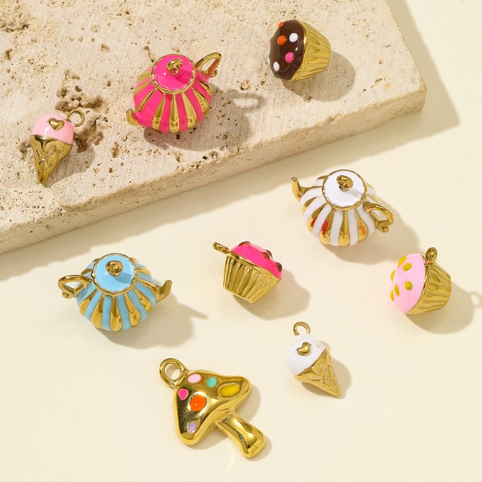 1 Piece Cute Dessert Stainless Steel Gold Color Women's Pendants h5Picture3